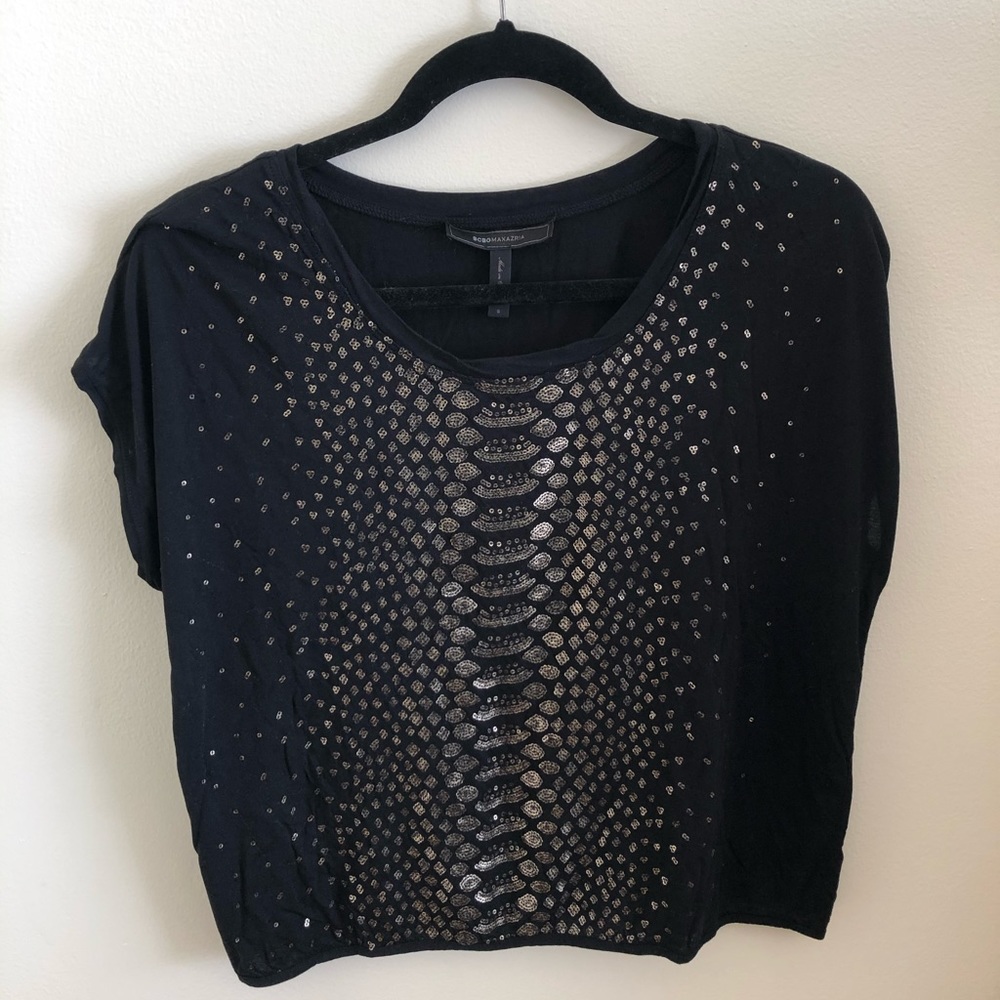 BCBGMaxazria Sequined Black Top